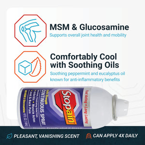 Stopain Pain Relief Spray 4oz, USA Made, Max Strength Fast Acting with Menthol, MSM, Glucosamine for Lower Back, Arthritis, Knee, Neck, Joints, HSA FSA Approved OTC Topical Analgesic Product StopainBuy Supplements Australia