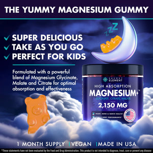 Secret Element Magnesium Glycinate 2150MG Gummies for Women and Men, High Absorption Magnesium Glycinate, Citrate, Malate Gummies for Adults & Kids, Sleep Support, Sugar Free, Vegan, 60 Chews, Orange Secret Element buy supplements Au