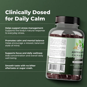 Ashwagandha Calm & Relax Gummies with Vitamin B6, Lemon Balm, GABA & L-Glutamine β 60 Gummies β Red Berries Flavor β Improve Sleep, Stress Relief & Mood β Vegan, Gluten-Free, Non-GMO Amazing BotanicalsBuy Supplements Australia