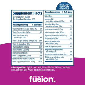 Bariatric Fusion Chewable Multivitamin with High ADEK Vitamins | Multi for Duodenal Switch Patients | Mixed Berry Flavored Tablets | Bariatric Fusion