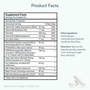 Bettervits Menopause Supplements for Women with Ashwagandha and Zinc | Hormone Balance Support with Vitamins D3 B6 B12 for Hot Flashes | Perimenopause Supplements for Monthly Wellness - 60 Capsules BettervitsBuy Supplements Australia