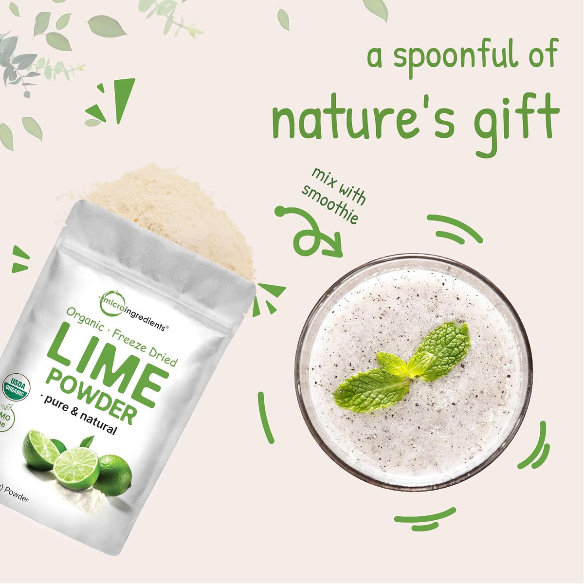 Organic Freeze-Dried Lime Powder, 1.5lbs | Raw Lime Juice Flavor, Sugar Free Drink Mix, Rich in Vitamin C | Water Flavor Enhancer, Great for Beverages & Smoothies | Additive Free, Non-GMO