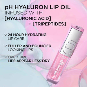 L'Oreal Paris Plump Ambition pH Hyaluron Lip Oil, Color Shifting Lip Tint with 24HR Hydration, Volumizing Shine and Lasting Color, 090 pH Berry Noir
