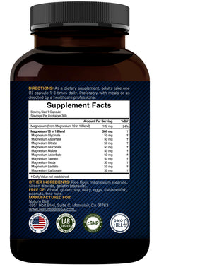 Magnesium Complex 500mg, 300 Capsules | 10-in-1 Magnesium Glycinate, Citrate, Malate & More | Chelated Form for Easy Absorption | Non-GMO NatureBell buy supplements Au