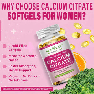 Calcium Supplements for Women Softgels, High Absorption Calcium Citrate Supplement Essential Mineral Calcium 1200 mg with Vitamin D3 Magnesium for Bone Health Support