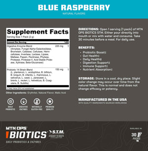 MTN OPS Biotics STM On‑the‑Go Probiotic Supplement for Gut Health, Digestion & Immune Support – Sugar‑Free, Natural Flavors Variety Pack, 30 Servings – Fast, Convenient Daily Gut Health Formula