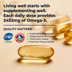 AQUAOMEGA 3X Extra Strength Omega-3 Fish Oil for Heart, Brain & Immune Support, 1636mg EPA, 544mg DHA + Vitamin D3, Full Natural Triglyceride Form,