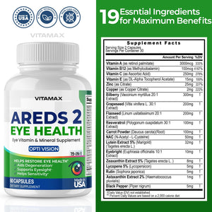 AREDS 2 Eye Vitamins - Lutein, Zeaxanthin, Bilberry, Astaxanthin Mineral Vision Supplement - Supports Eye Strain, Dry Eyes, Pressure, and Vision Health - Made in USA - 120ct VitamaxBuy Supplements Australia