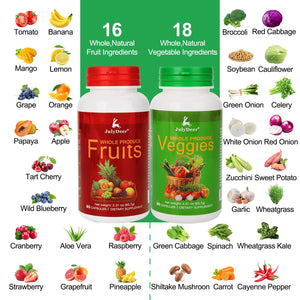 Fruit and Veggies Supplement Ingredients Natural – 2 Bottles 180 Total Vegetarian Capsules | Balance of Natural 16+18 Whole Fruits & Veggies Blend | Fresh Superfood Formula with Vitamins and Minerals JulyDeerBuy Supplements Australia
