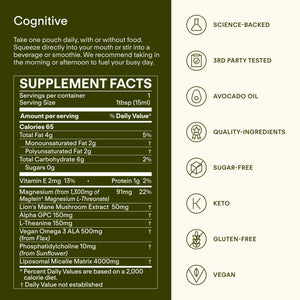 Sunny Within - Brain Health Supplement - Magnesium L-Threonate from Magtein®, Lion’s Mane, Alpha GPC, L-Theanine, ALA & Avocado Oil - Focus, Mood & Memory Support* - 30 Daily Vegan Pouches Sunny WithinBuy Supplements Australia