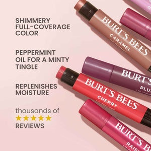 Burt's Bees Lip Shimmer Pink Collection, Tinted Lip Balm Stick, Moisturizing for All Day Hydration with Natural Glowy Pigmented Finish & Buildable Color, 3 Shades, Value Pack, 0.09 oz., Three Tubes