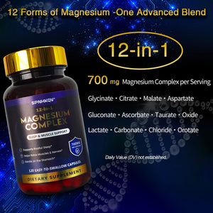 SPNHKQV Magnesium 12-in-1 Complex Supplement – 700mg High Absorption Magnesium Glycinate Capsules for Women & Men – Muscle, Nerve & Sleep Support – 120 Vegan Capsules SPNHKOV buy supplements Au