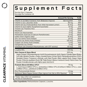 Codeage Clearface Pantothenic Acid, Niacin Supplement, Vitamins A, C, D3, E, Probiotics, Zinc, Riboflavin, Thiamin, L-Lysine HCL & Omega-3, Niacinamide, Skin Botanical Blend - Non-GMO - 90 Capsules CodeageBuy Supplements Australia