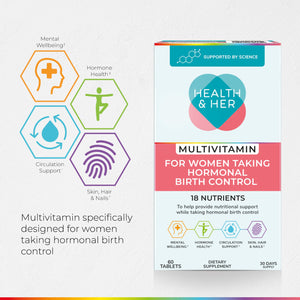 Health & Her Multivitamin Supplement for Women Taking Birth Control - Nutrition Support - 1 Month Supply, 60 Tablets - Vegan & Gluten Free Health and HerBuy Supplements Australia