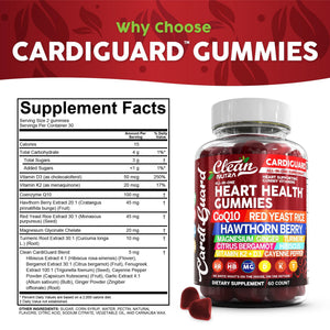 Clean Nutraceuticals Coq10 Gummies | Red Yeast Rice Hawthorn Berry Ginger Turmeric Citrus Bergamot Hibiscus Vitamin K2+D3 Magnesium Glycinate Cayenne Pepper Fenugreek Orange Flavor CardiGuard Clean NutraceuticalsBuy Supplements Australia