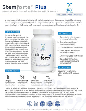 NuVi Global Stemforte Plus Stem Cell and Telomere Supplements – Cell Regeneration, Cell Growth & Telomere Support for Healthy Aging & Cellular Health – 90 Capsules for Men & Women NuVi Global buy supplements Au
