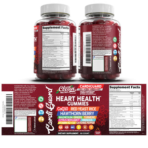 Clean Nutraceuticals Coq10 Gummies | Red Yeast Rice Hawthorn Berry Ginger Turmeric Citrus Bergamot Hibiscus Vitamin K2+D3 Magnesium Glycinate Cayenne Pepper Fenugreek Orange Flavor CardiGuard Clean NutraceuticalsBuy Supplements Australia