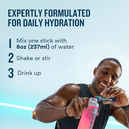 DripDrop Hydration Juicy Tropical Variety Bundle Electrolyte Packets, 32 Ct | Grape, Fruit Punch, Strawberry Lemonade, Cherry, Mango, Açaí, Passion Fruit & Piña Colada; Single Serve Powder Drink Mix