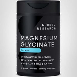 Sports Research® Magnesium Glycinate - Supports Restful Sleep & Enzymatic Processes - 160 mg Chelated Magnesium - Vegan Capsule - 90 Count Sports ResearchBuy Supplements Australia