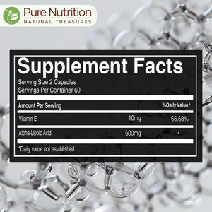 Pure Nutrition Alpha Lipoic Acid 600mg + Vitamin E | 120 Caps | Powerful Antioxidant to Support Nerve & Heart Health*. | Non-GMO PURE NUTRITION NATURAL TREASURESBuy Supplements Australia