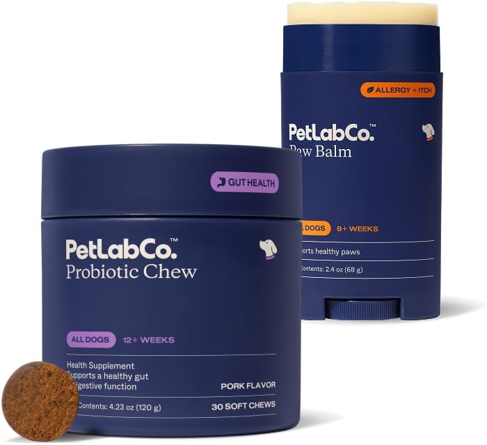 PetLab Co. Paw & Probiotic Bundle: Dog Paw Balm to Support Dry, Cracked Paws 2.4 Ounces & Dog Probiotics for Gut Health, Seasonal Allergies, Skin & Ear Yeast 30 Count