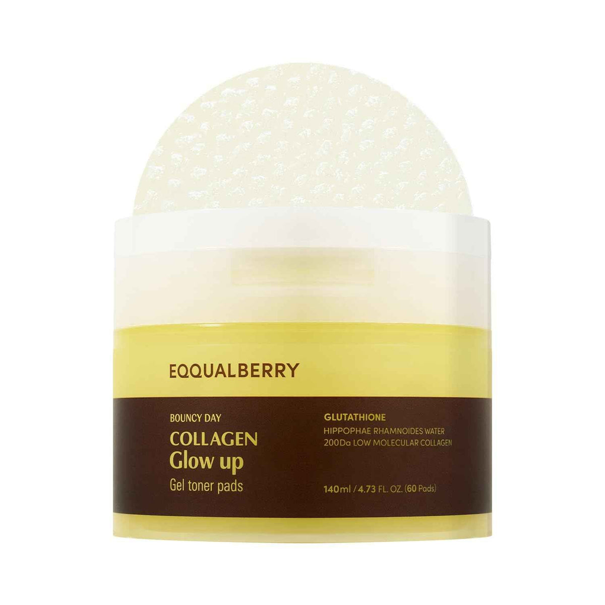 EQQUALBERRY Collagen Glow Up Gel Toner Pads – Brightening Korean Jelly Pad with Deep Absorption Collagen, Hydrating & Glow-Boosting Formula,