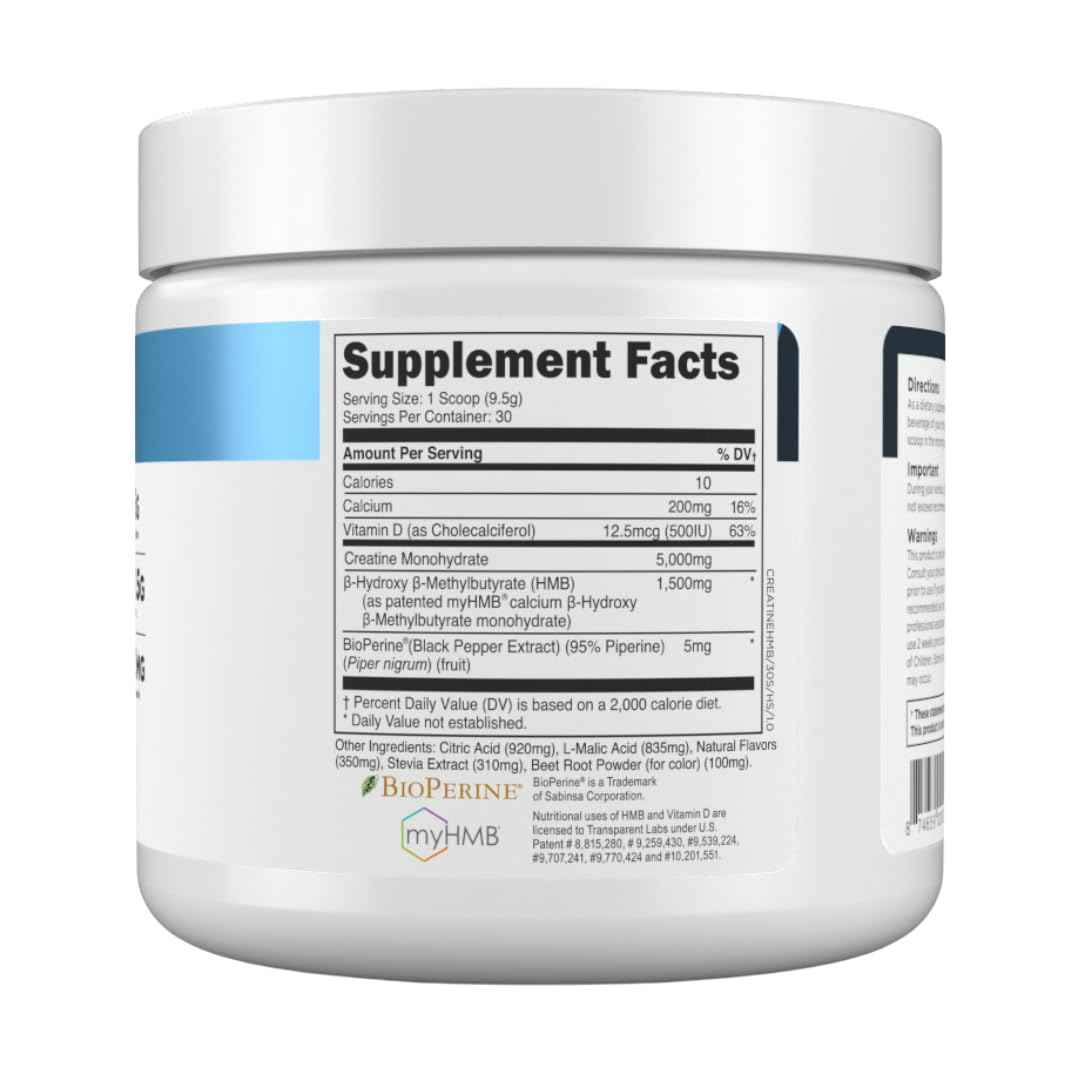 Transparent Labs Creatine HMB - Creatine Monohydrate Powder with HMB for Muscle Growth, Increased Strength, Enhanced Energy Output, and Improved Athletic Performance