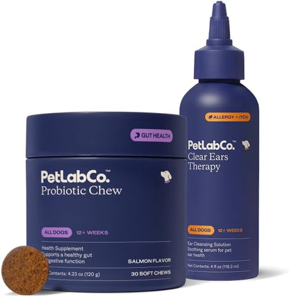 PetLab Co. - Gut & Ear Health Bundle: Probiotics for Dogs, Support Gut Health & Seasonal Allergies, & Ear Cleaner for Dogs, Supporting Yeast & Healthy Ear Canals - Easy to use Formulas