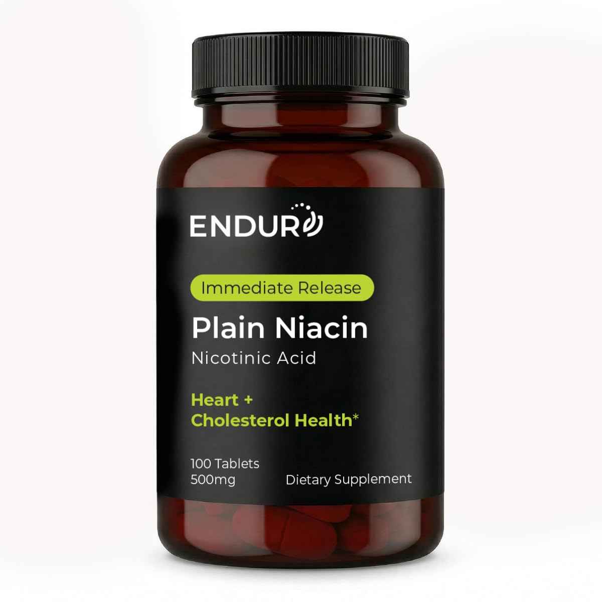 Endur Plain Niacin (Nicotinic Acid), Heart Health & Healthy Cholesterol Balance Supplement, Immediate-Release Formula, Gluten Free,