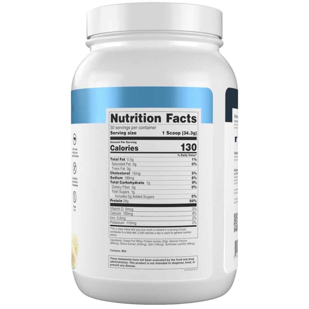 Transparent Labs Grass-Fed Whey Protein Isolate - Naturally Flavored, Gluten Free Whey Protein Powder with 28g of Protein per Serving & 9 Amino Acids - 30 Servings, French Vanilla