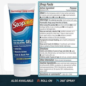 Stopain Pain Relief Gel 3oz USA Made, Max Strength Fast Acting with MSM, Glucosamine, Menthol for Arthritis, Lower Back Sciatica, Knee, Neck, HSA FSA Approved Topical Analgesic Products StopainBuy Supplements Australia
