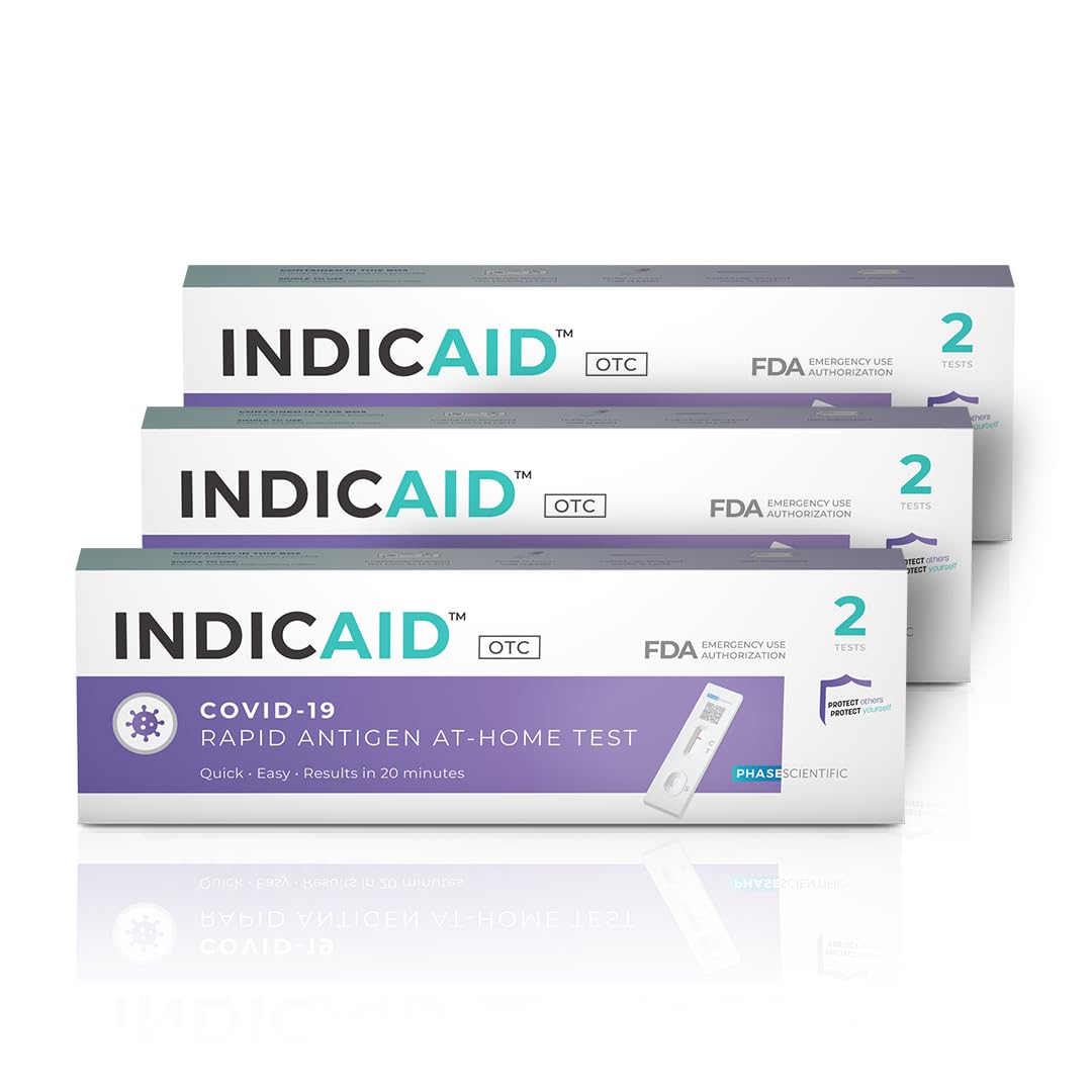 INDICAID COVID-19 Antigen Rapid Test, 6 Tests in 3 Individual Packs, FDA EUA Authorized OTC COVID Home Test, HSA/FSA Eligible, Fast and Easy to Use