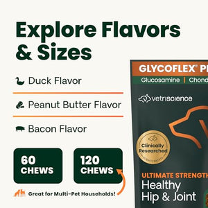 VetriScience Ultimate Strength Hip & Joint Supplement for Dogs, GlycoFlex Plus – MSM, Chondroitin & Green-Lipped Mussel Chews for Mobility, Flexibility, Comfort & Support, Peanut Butter Flavor 120 Cnt VETRISCIENCEBuy Supplements Australia
