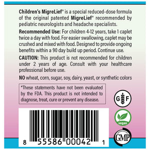 Children's MigreLief® - Triple Therapy with Puracol™ - Nutritional Support for Pediatric Migraine Sufferers - 60 Caplets/1 Month Supply MigreLiefBuy Supplements Australia