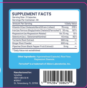 VytaDoc SootheFlex Joint, Energy & Mood Support for Women | Turmeric 900mg, Ferrochel® Iron, Magnesium Malate, Vitamin D3, Ginger, Selenium | 90 Capsules | Gentle Iron — Easy on Digestion VytaDocBuy Supplements Australia