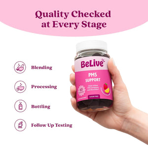 BeLive PMS Support Gummies Supplement – Helps Relieve PMS Symptoms – Hormonal Balance Mood Swings & Cramps Relief, Bloating Support – with Chaste Tree Extract - Strawberry Lemonade Flavor – 60 Count BeLiveBuy Supplements Australia