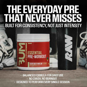 RAW Nutrition - Essential Pre - Chris Bumstead Pre Workout Formula, Sports Nutrition Pre-Workout Powders | Men & Womens Drink, Energy Powder for Working Out (Blue Raspberry)