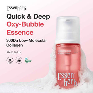 Essenherb Quick & Deep Oxy-Bubble Essence | Firming & Glow Serum with Collagen, Peptide & Niacinamide | Fast Absorption & Makeup-Ready