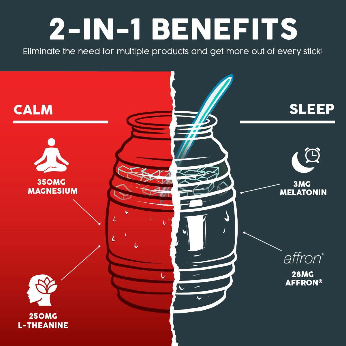 Salud 2-in-1 Sleep Aid + Calm Drink Mix, Punch | Melatonin, Magnesium, Saffron Extract, L-Theanine, Non-GMO, Gluten Free, Vegan, Low Calorie, 1g of Sugar (15 Servings)