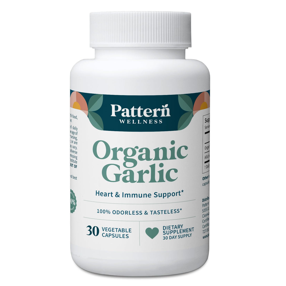 Pattern Wellness Odorless Organic Garlic Extract 20:1 with Allicin – Supports Circulatory & Immune Health – Non-GMO, Gluten Free, Vegan - 30 Capsules | 20:1 Garlic Extract with Allicin – Supports Circulatory & Immune Health – Non-GMO, Gluten Free & Vegan