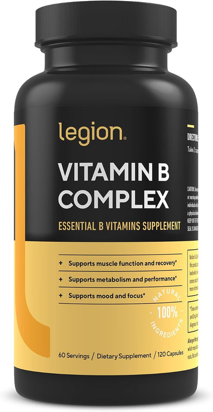 LEGION Vitamin B-Complex (120 Capsules) - Vitamin B Complex with Choline and Inositol Supports Mood & Liver Function - Vegan B Complex Vitamins Support Energy Metabolism & Muscle Function