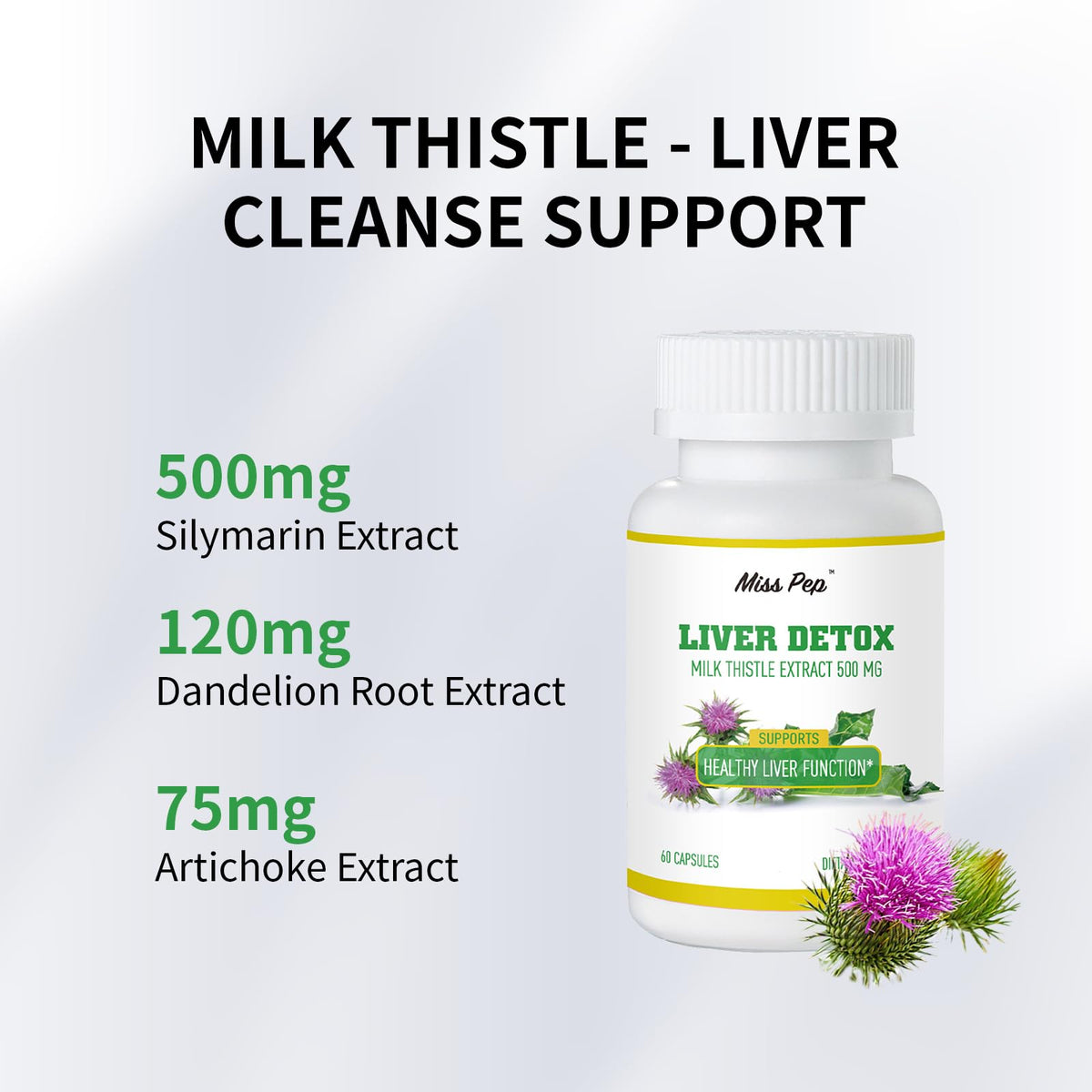 Milk Thistle,500 Mg Milk Thistle Supplement Per Capsule,Liver Health Support,Vegan and Non-GMO, 60 Capsules(1 Bottle)
