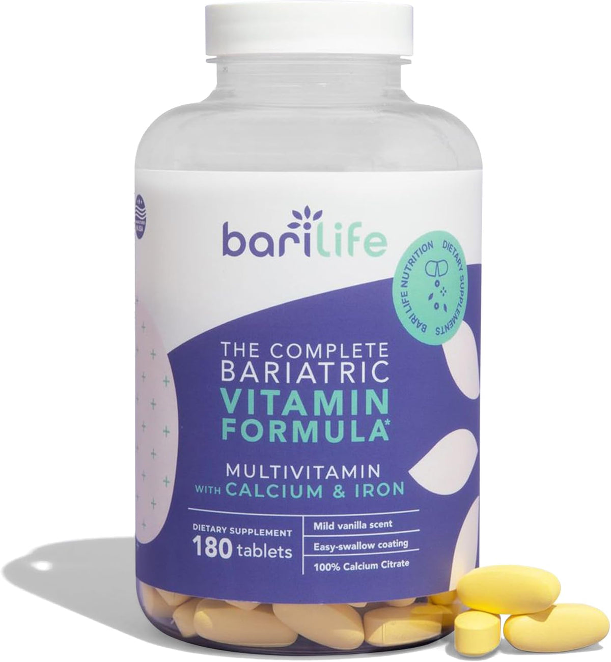 Bari Life Complete Bariatric Multivitamin Non-chewable Tablet w/Calcium Citrate and Iron - 180 Tablets/Bottle
