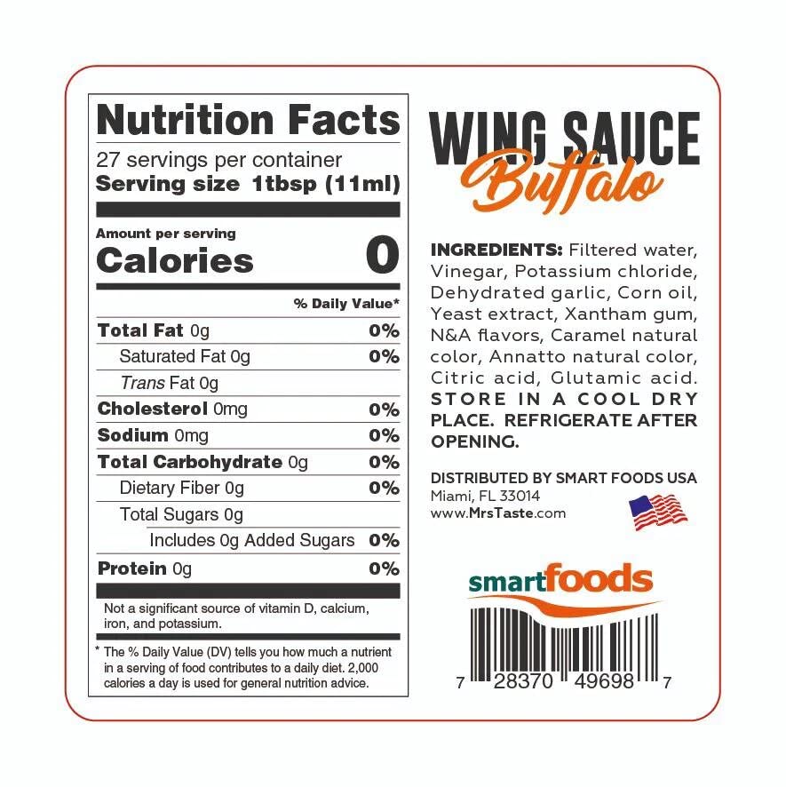 Mrs Taste Sugar Free Sauce, Zero Calories, Zero Sodium, Zero Sugar, High Fiber, Keto Friendly, Paleo Friendly, Low Calorie Option, Condiments and Sauces (10 oz, Buffalo)