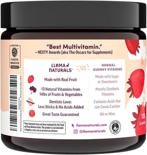 Llama Naturals Multivitamin for Women, Vegan, Organic Gummies with Vitamin D, C and K, Women's Real Fruit Gummy Vitamins Llama Naturals
