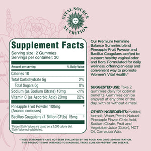 Vital Source Nutrition Vaginal Probiotic Gummies for Women - pH Balance and Immune Defense, Support Healthy Odor and Vaginal Flora - Vegan, Gluten-Free - Hawaiian Pineapple - 60 Gummies - 30 Servings Vital Source Nutrition buy supplements Au