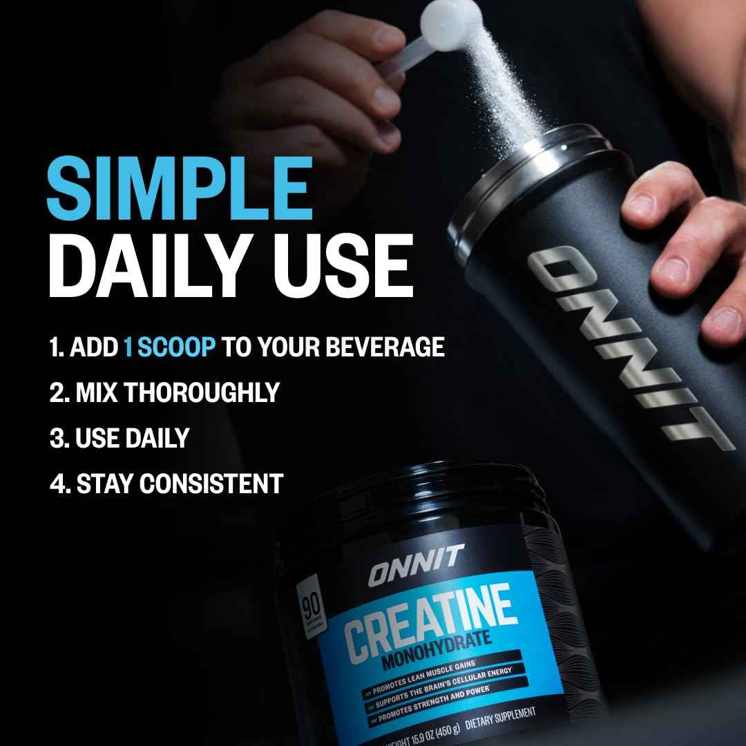 ONNIT Creatine Monohydrate Powder – Unflavored, 90-Serving Value Size – Supports Strength, Lean Muscle, and Brain Energy† – Keto Friendly