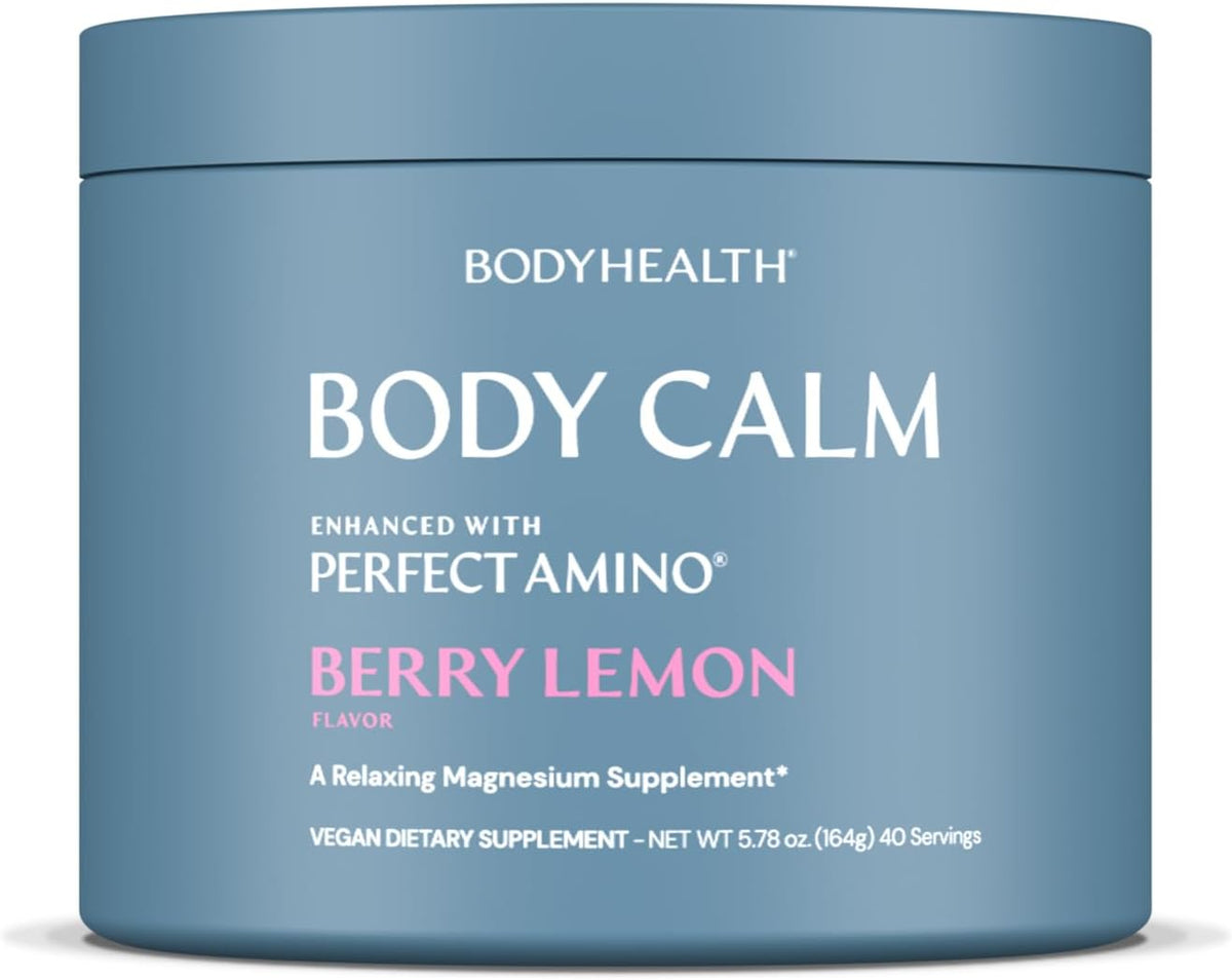 BodyHealth Body Calm Enhanced with PerfectAmino, High Absorption Magnesium Supplement for Men and Women, Magnesium Powder for Sleep, Berry Lemon (40 Servings)