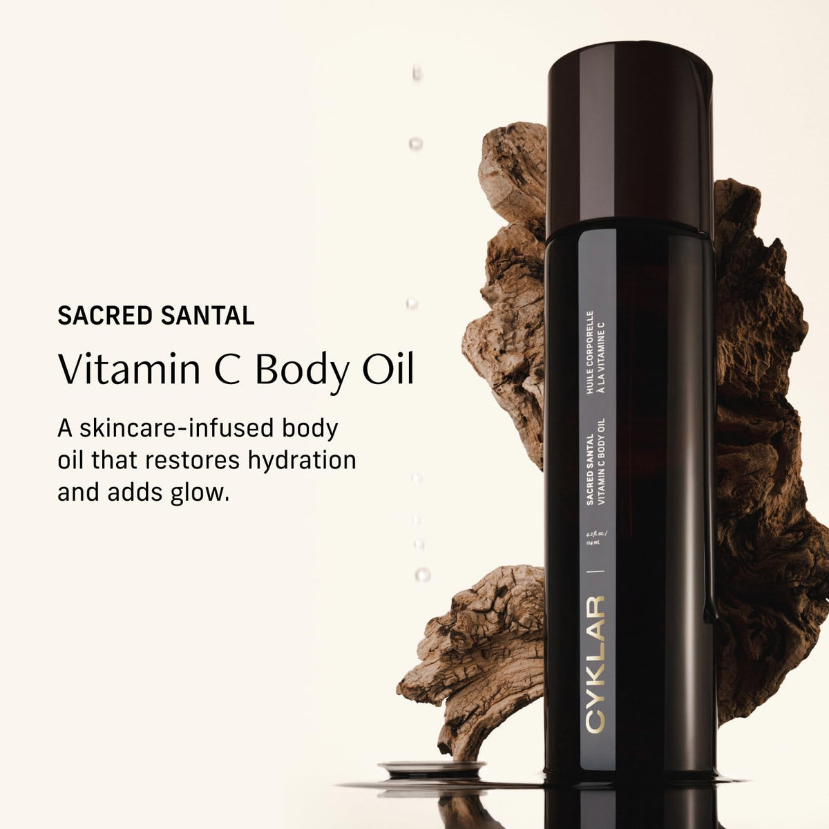 CYKLAR Vitamin C Body Oil for Women and Men. Moisturizing Sacred Santal Scented Body Serum for Glowing Skin
