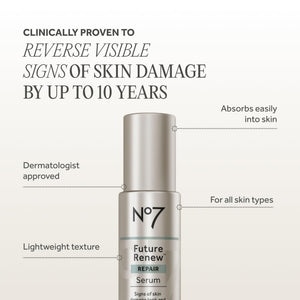 supplement products​No7 Future Renew Damage Reversal Anti Aging Serum for Face - Face Serum for Women with Peptides to Support Skin Repair - Helps Reduce Fine Lines, Wrinkles, JerryCherryUSA
